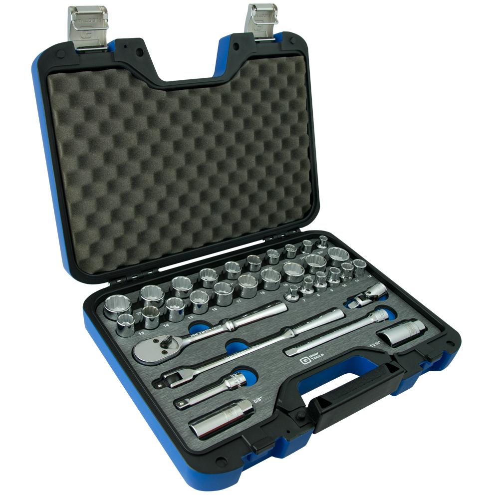 33 Piece 3/8" Drive 12 Point SAE & Metric, Chrome Socket & Attachment Set
