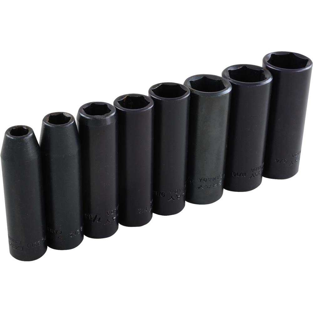 8 Piece 3/8" Drive 6 Point SAE, Deep Impact Socket Set, 5/16" - 3/4"