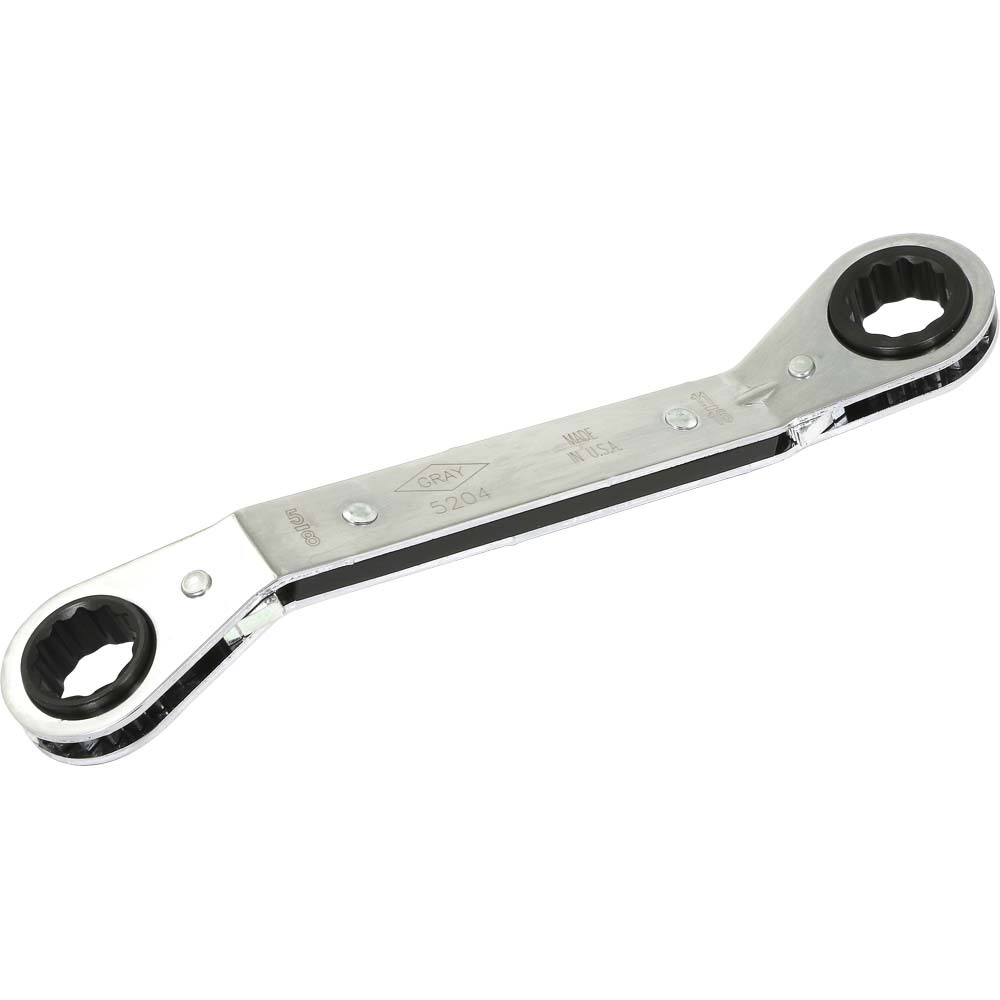 5/8"x 11/16" 12 Point, 25° Offset Ratcheting Box Wrench, Mirror Chrome Finish