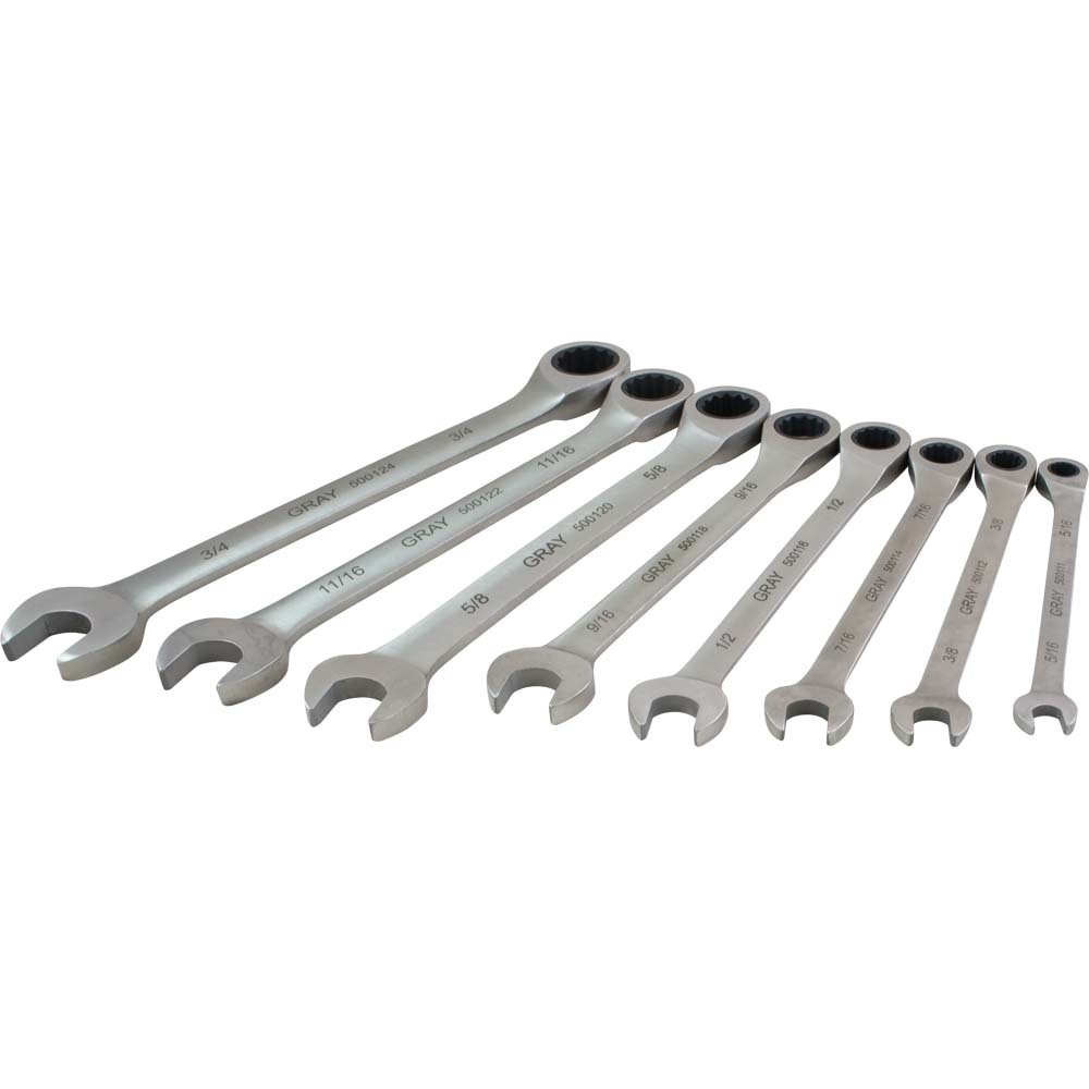 8 Piece SAE, Combination Fixed Head, Ratcheting Wrench Set, 5/16" - 3/4"