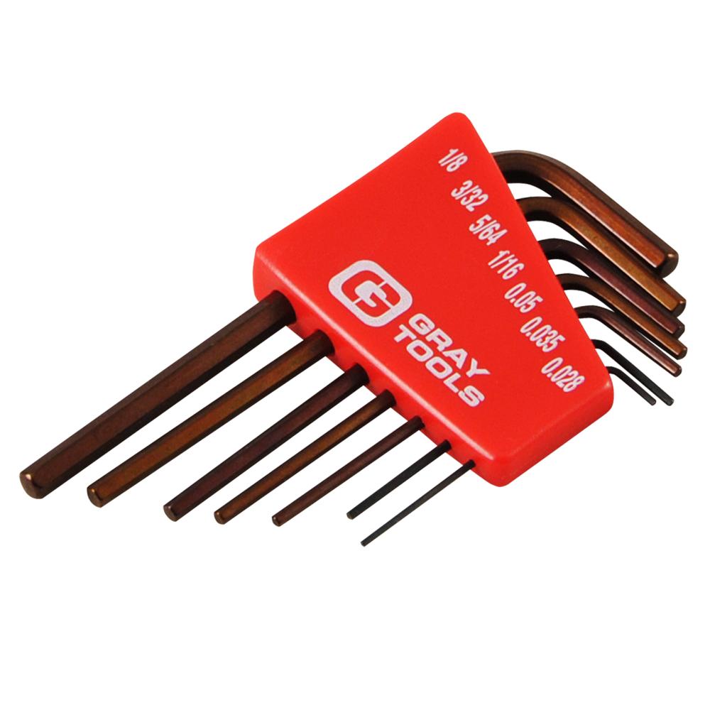 7 Piece SAE, Short Arm Hex Key Set, 0.028" - 1/8"