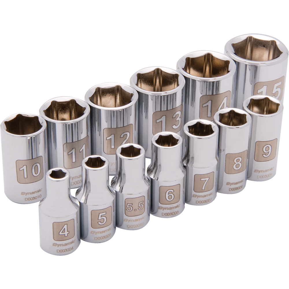 1/4" Drive 13 Piece 6 Point, Standard Metric Socket Set, 4mm - 15mm