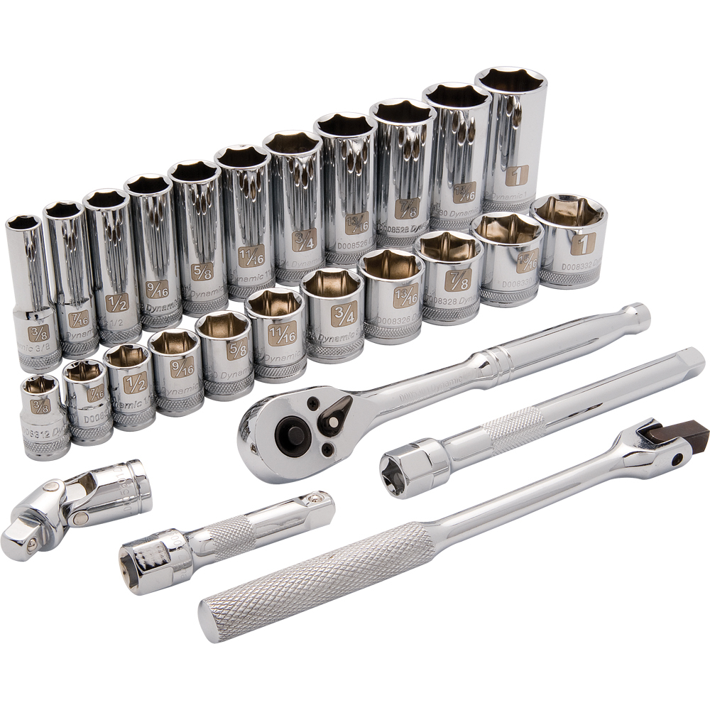 3/8" Drive 27 Piece 6 Point, Standard/Deep SAE Socket Set, 3/8" - 1"