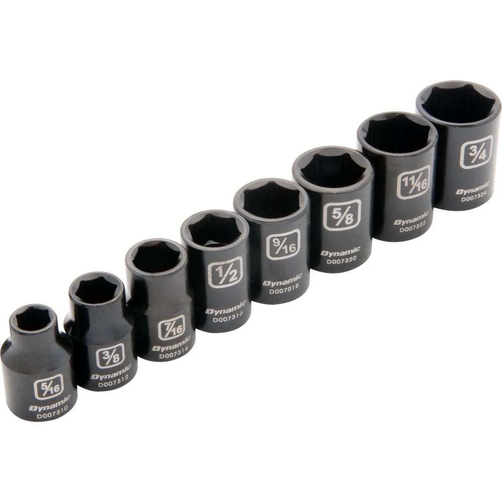 3/8" Drive 8 Piece 6 Point SAE, Standard Impact Socket Set, 5/16" - 3/4"