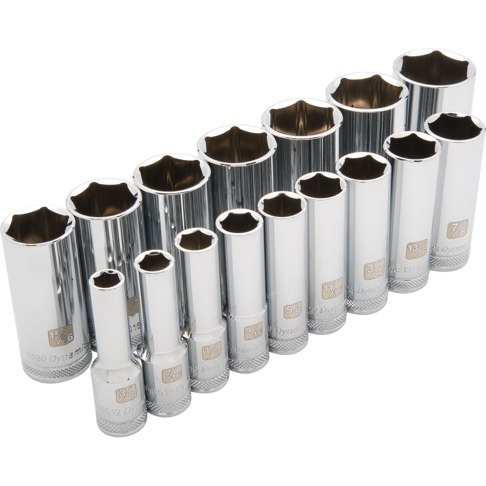 1/2" Drive 16 Piece 6 Point Deep, SAE Socket Set, 3/8" - 1-5/16"