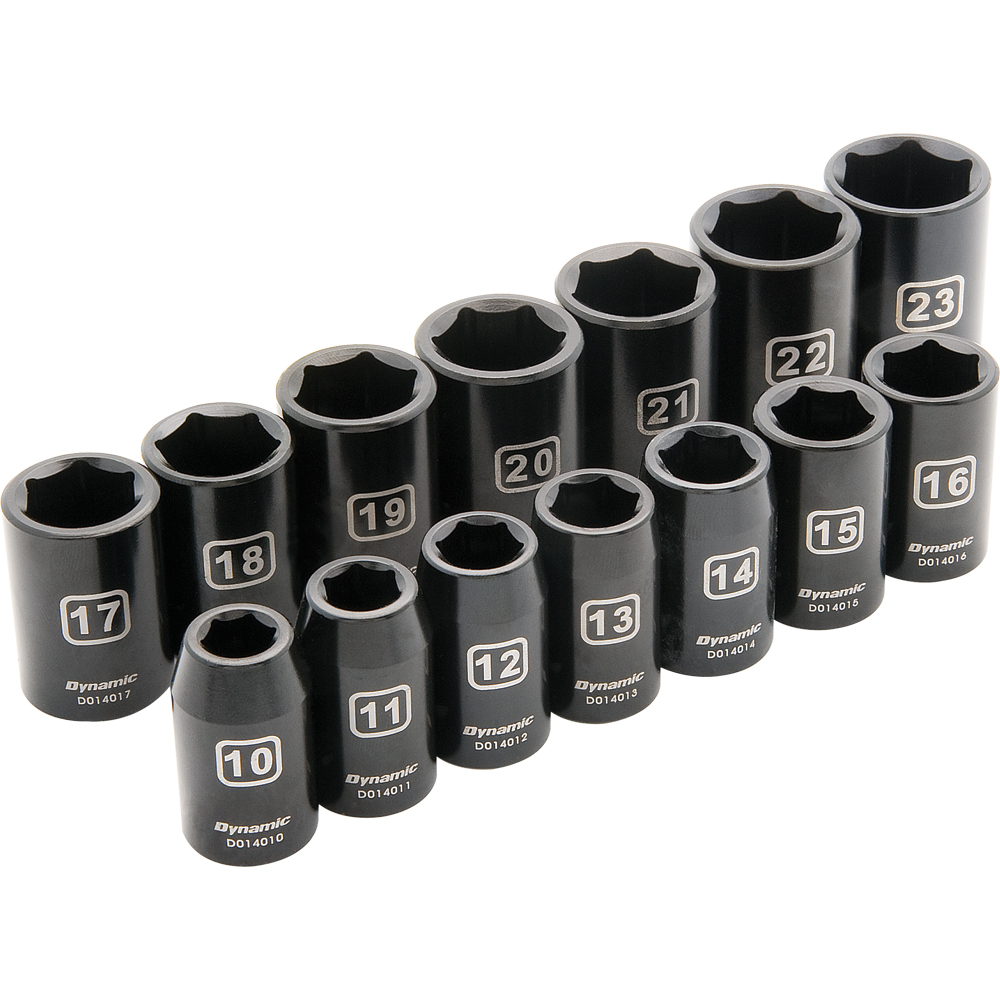 1/2" Drive 14 Piece 6 Point, Standard Impact, Metric Socket Set, 10mm - 23mm