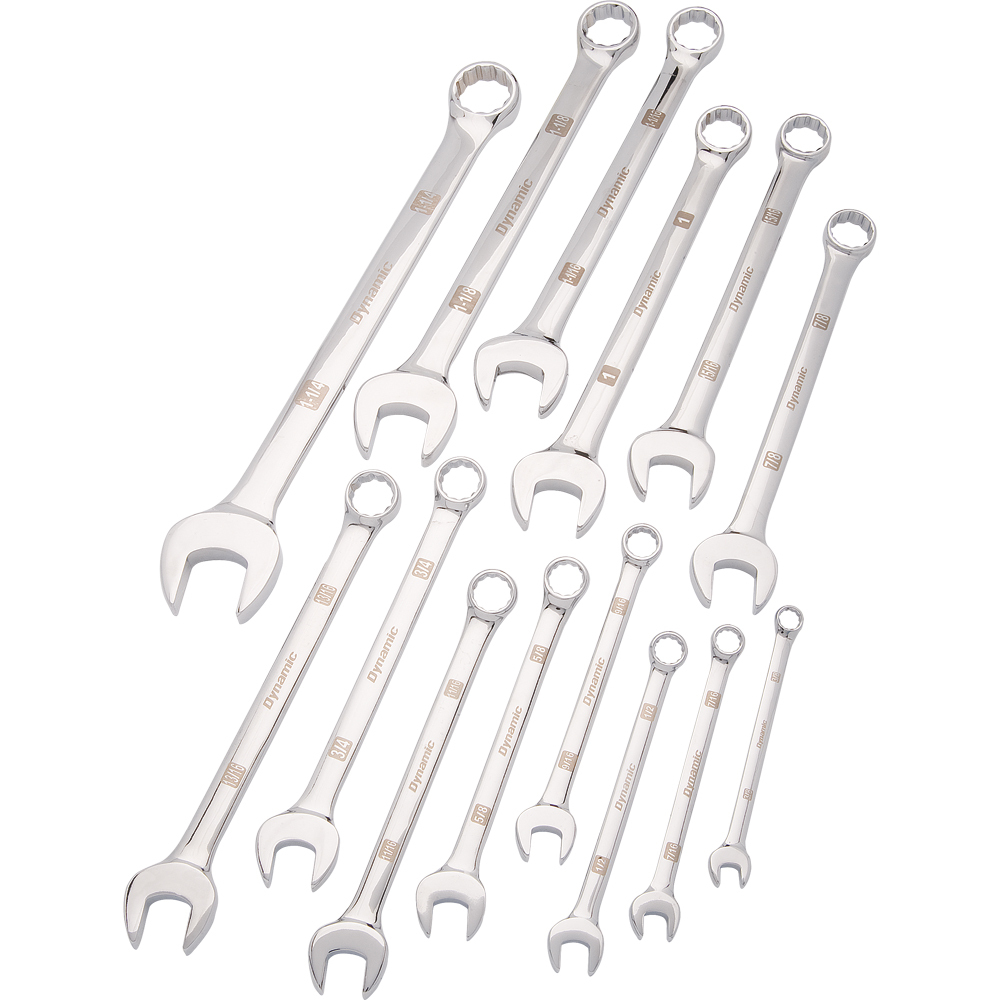 14 Piece SAE Combination Wrench Set, Mirror Chrome Finish, 3/8" - 1-1/4"