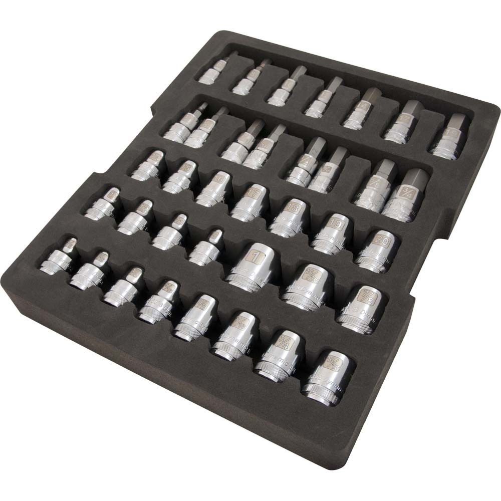 1/2" Drive 38 Piece Chrome Socket Set With Foam Tool Organizer