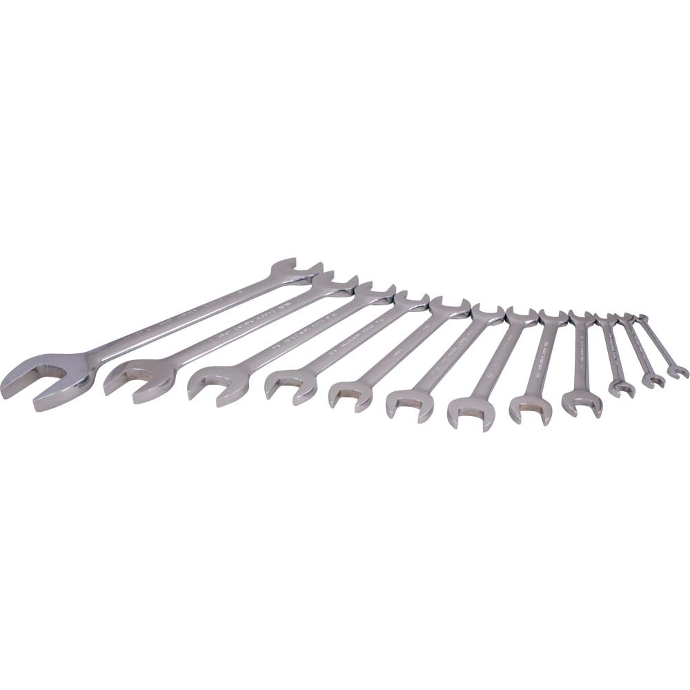 12 Piece SAE Open End, Mirror Chrome Wrench Set, 1/4" X 5/16" - 1-1/16" X 1-1/4"