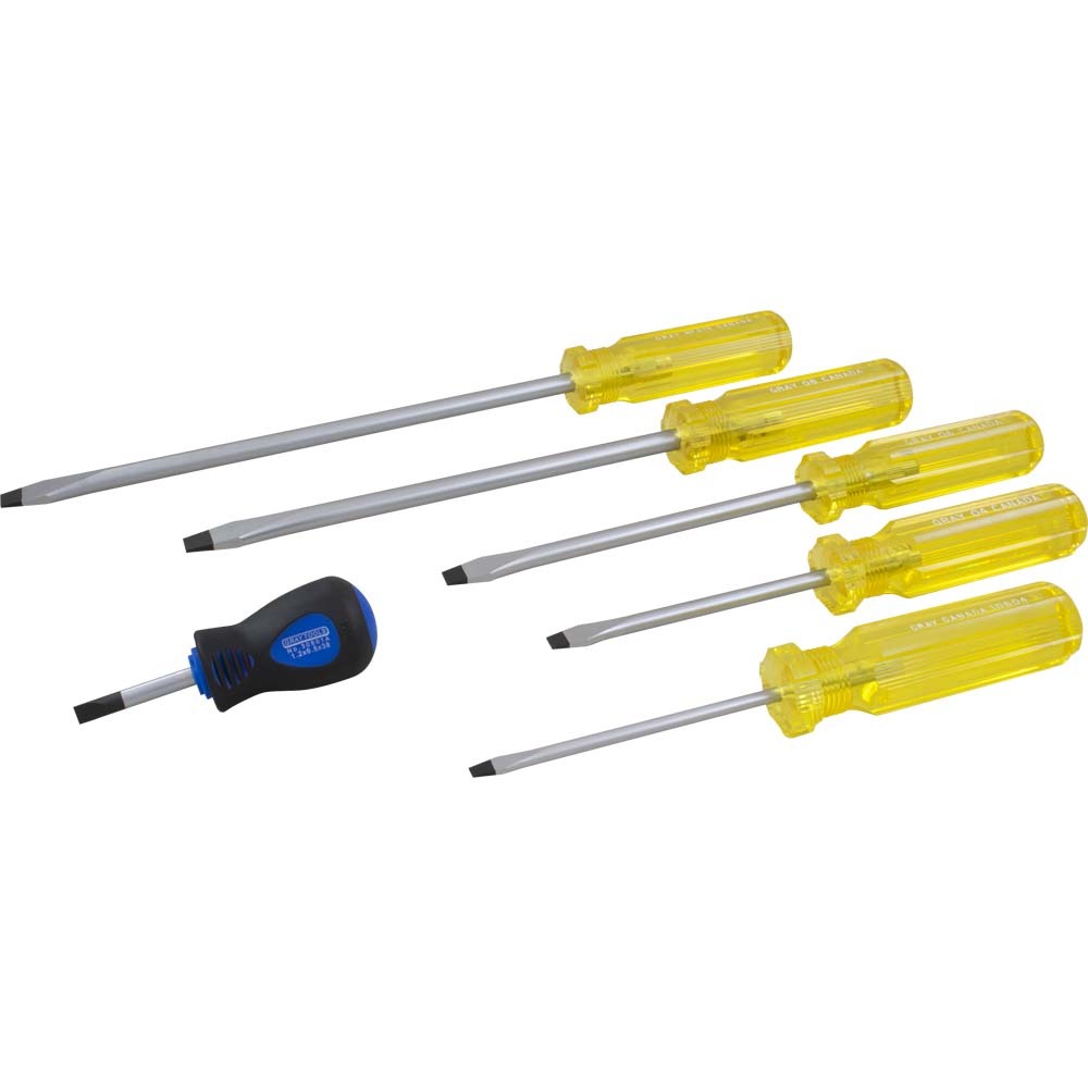 6 Piece Slotted Screwdriver Set, 1-1/2", 4", 6", 8", 10", 4" Cabinet