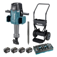 Makita HM004GL401 - 80V(40Vx2)max XGT Brushless 70 LBS Breaker Hammer, 1-1/8" Hex w/Cart, 8.0Ah x4KIT