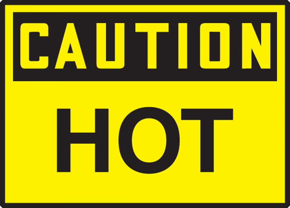 Safety Label, CAUTION HOT, 3 1/2" x 5", Adhesive Vinyl, 5/pk