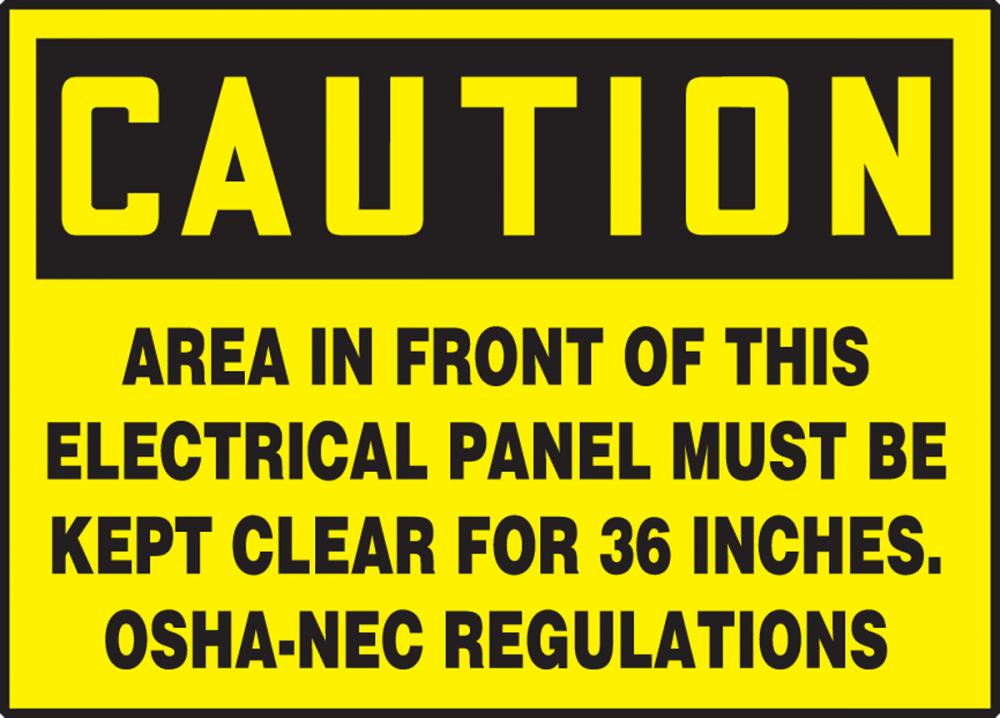 Safety Label, CAUTION AREA IN FRONT OF THIS ELECTRICAL..., 3 1/2" x 5", Adhesive Vinyl, 5/pk