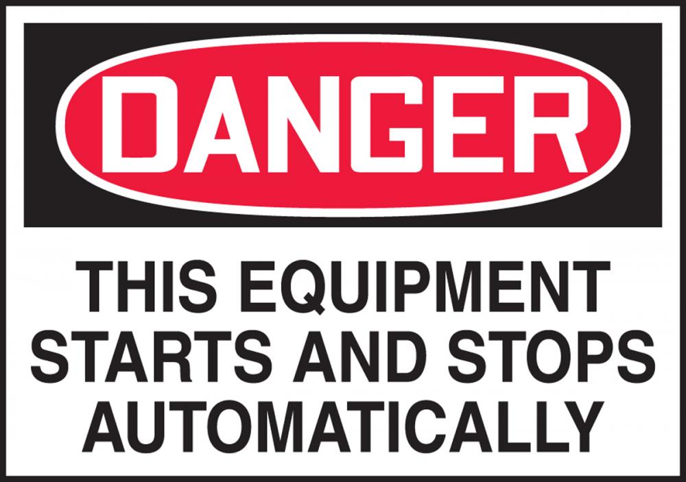 Safety Label, DANGER THIS EQUIPMENT STARTS AND STOPS..., 3 1/2" x 5", Adhesive Vinyl, 5/pk