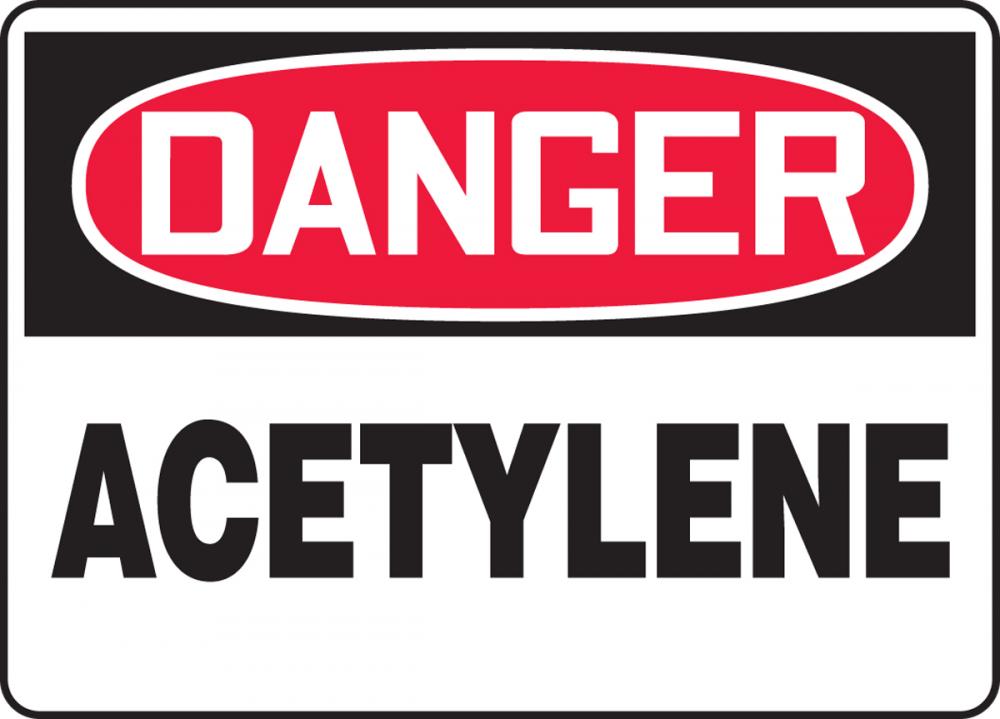 Safety Sign, DANGER ACETYLENE, 10" x 14", Adhesive Vinyl
