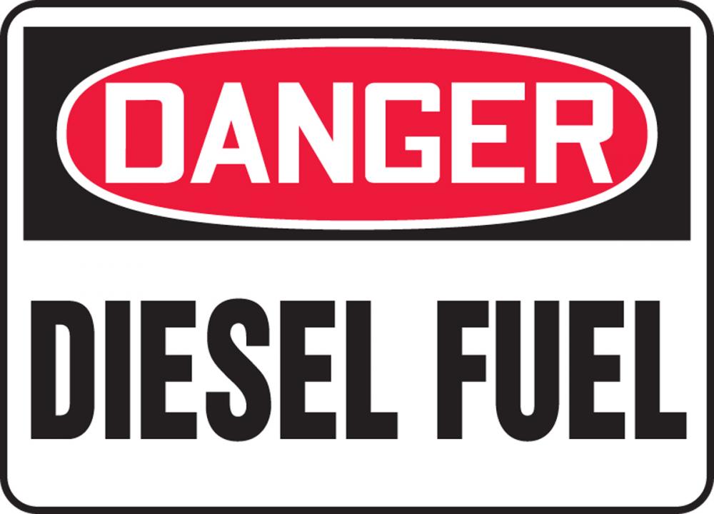 Safety Sign, DANGER DIESEL FUEL, 10" x 14", Plastic