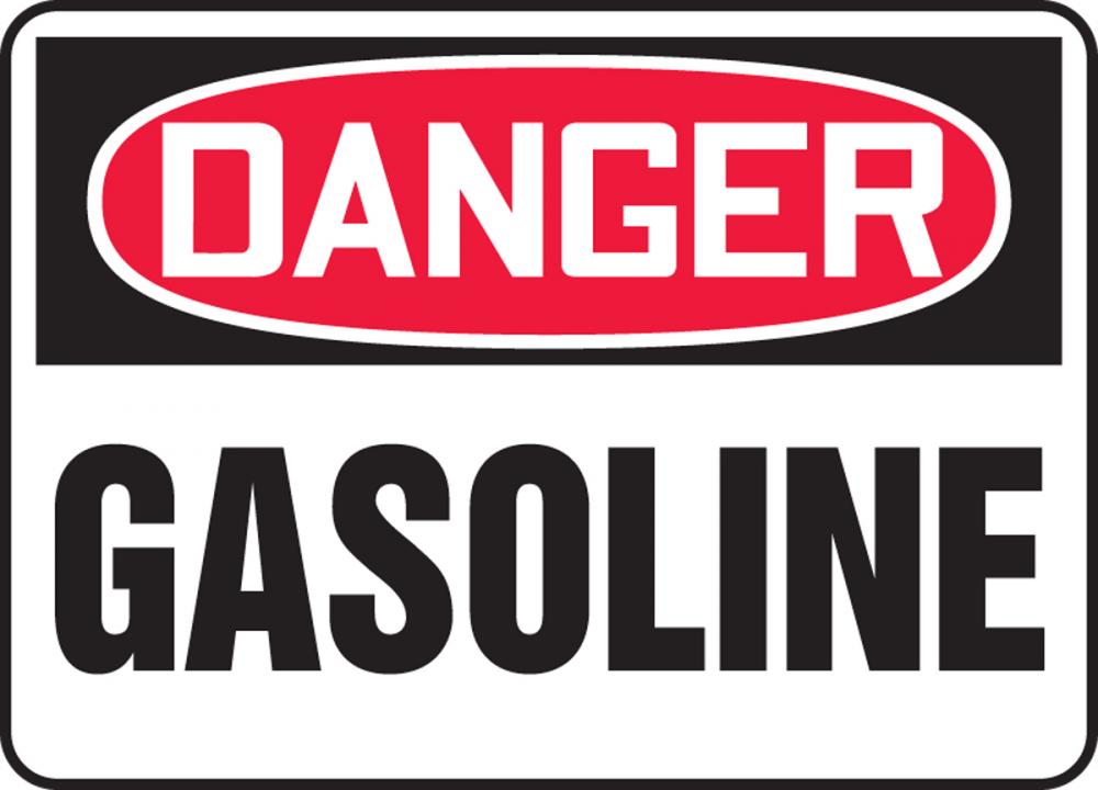 Safety Sign, DANGER GASOLINE, 7" x 10", Aluminum