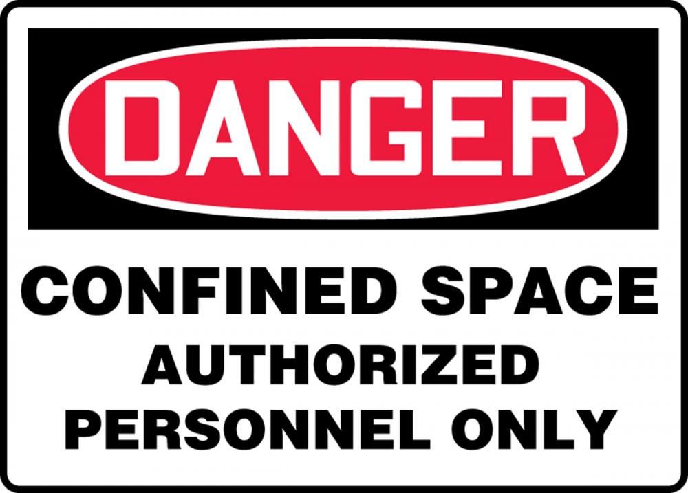 Safety Sign, DANGER CONFINED SPACE AUTHORIZED PERSONNEL ONLY, 10" x 14", Plastic