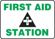 Accuform MFSD960VA - Safety Sign, FIRST AID STATION, 10" x 14", Aluminum