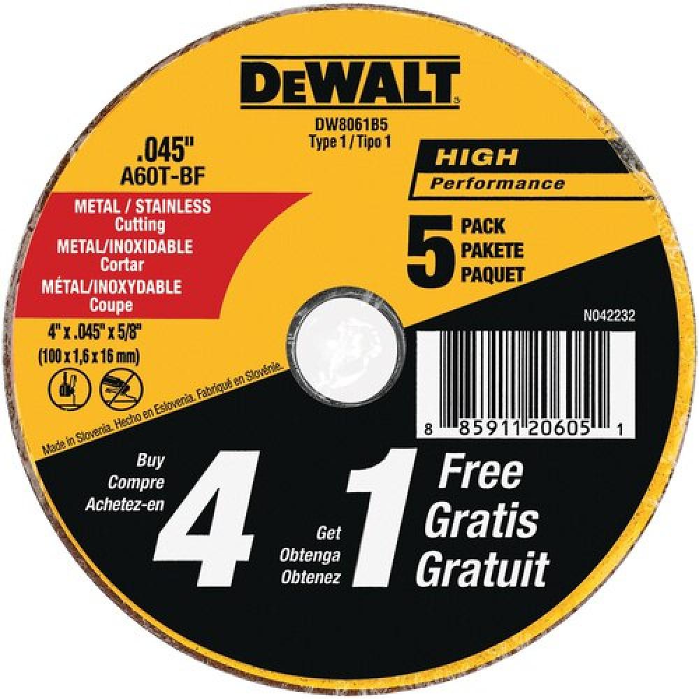 4" x .045" x 5/8" metal and stainless cutting 5 Pack