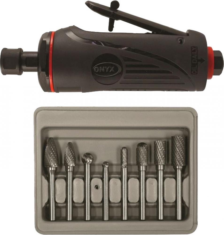 ONYX 2-PC DIE GRINDER KIT W/1/4" MED. DIE GRINDER & 8-PC ROTARY BURR SET