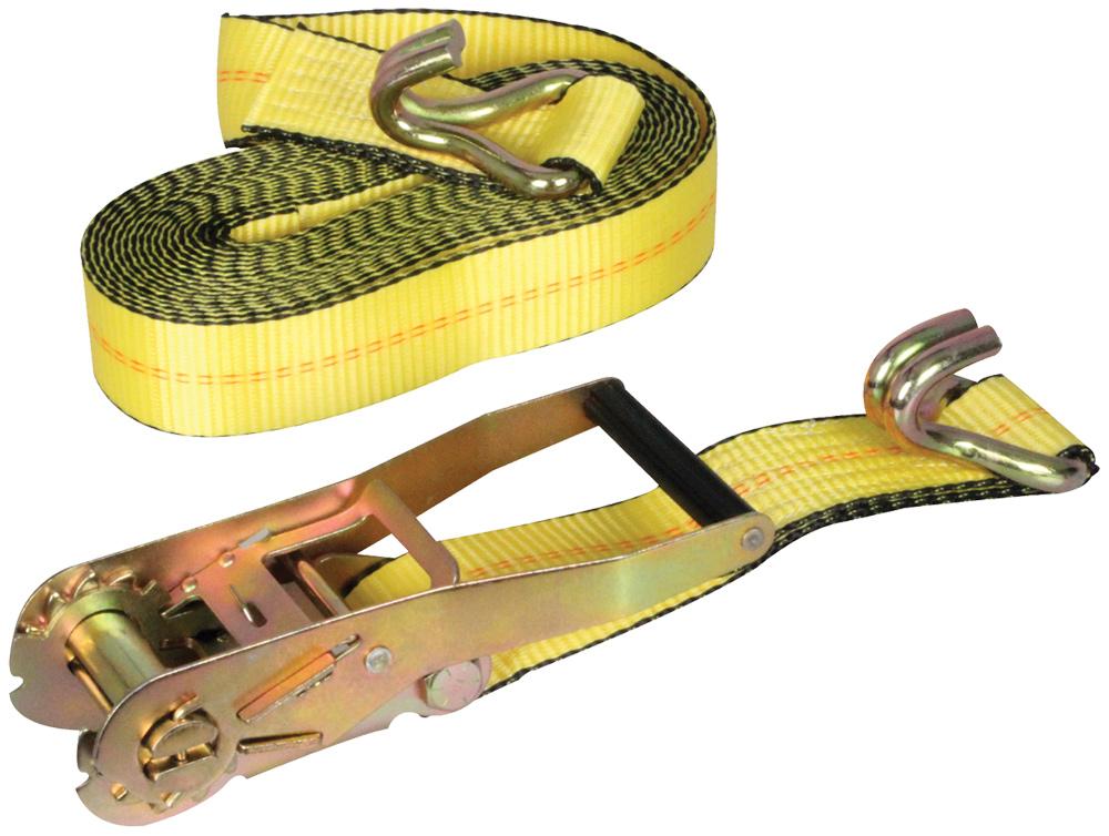 2" X 27" RATCHETING TIE DOWN WITH DOUBLE J-HOOKS, 3,333 LBS WORKING LOAD LIMIT