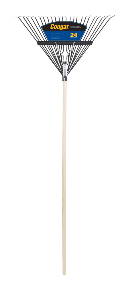 Springback lawn rake, 24", steel tines, hardwwod hdle, Cougar