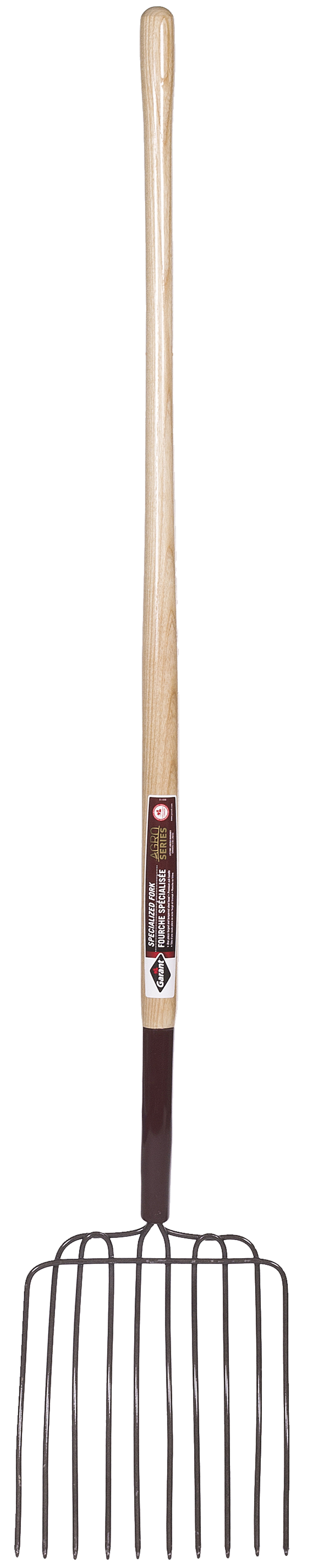 Bedding fork, 10 steel tines/13", wood handle, lh
