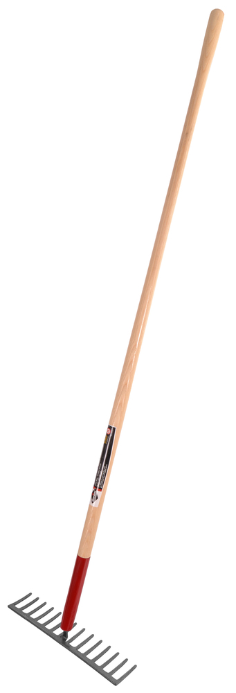 Level rake, 14 steel tines, wood handle