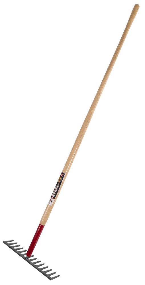 Road rake, 14 steel tines, 66" wood handle