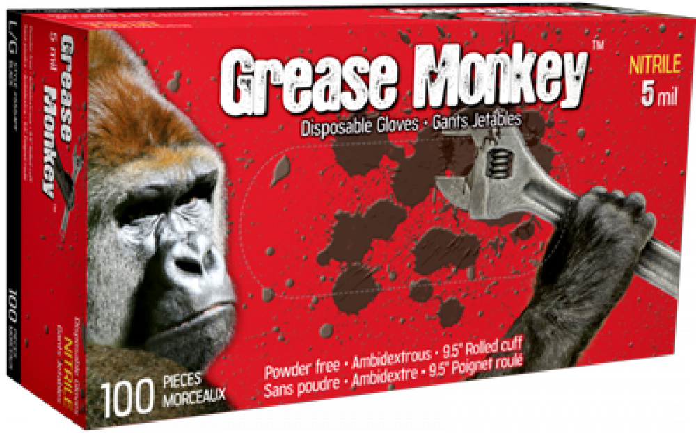 BLK 5MIL PF NITRILE GREASE MONKEY GLOVES (100)