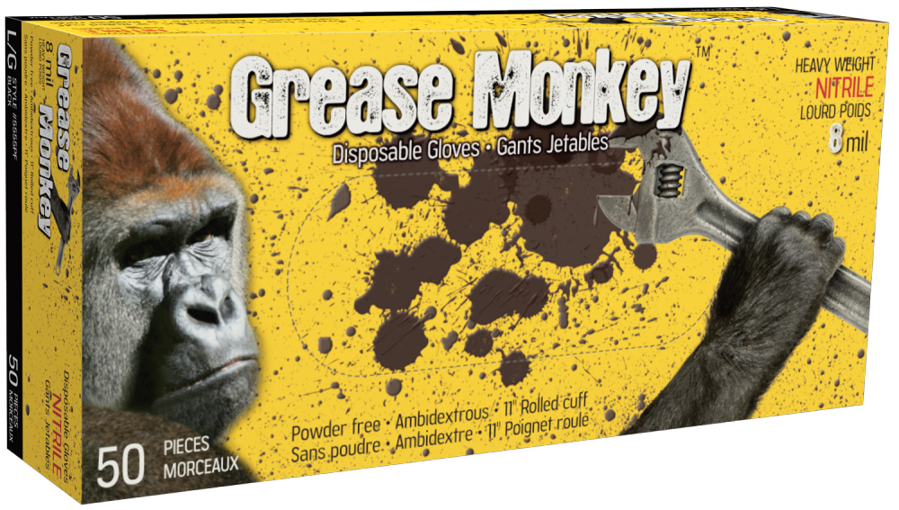 BLK 8MIL PF NITRILE GREASE MONKEY GLOVES (50)