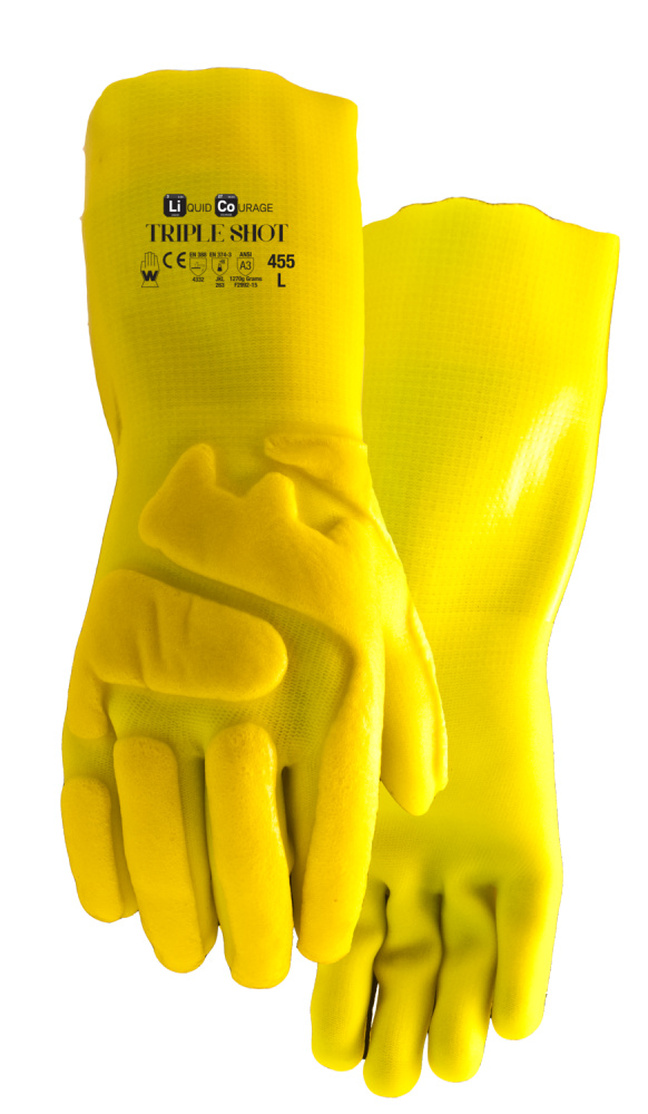 TRIPLE SHOT A3 HI VIS SANDY PVC PADDED BACK OF HAND CHEMICAL - X