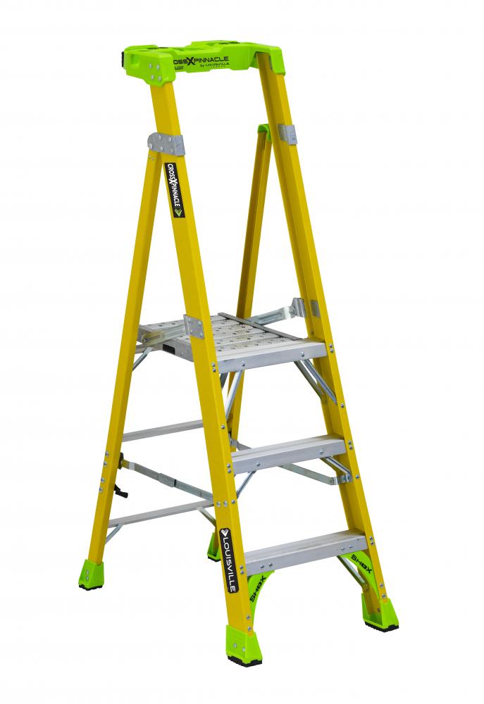 3' Fiberglass Cross Pinnacle 2-in-1 Platform Ladder Type IAA 375 lb Load Capacity
