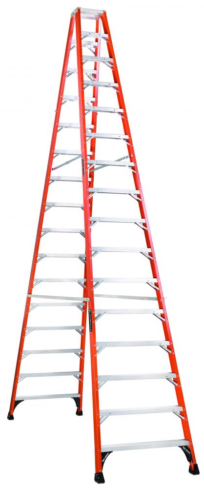16' Fiberglass Twin Step Ladder, Type IAA, 375 lb Load Capacity