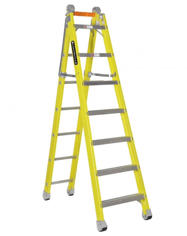 7' Fiberglass Step to Straight Ladder, Type IAA, 375 lb Load Capacity