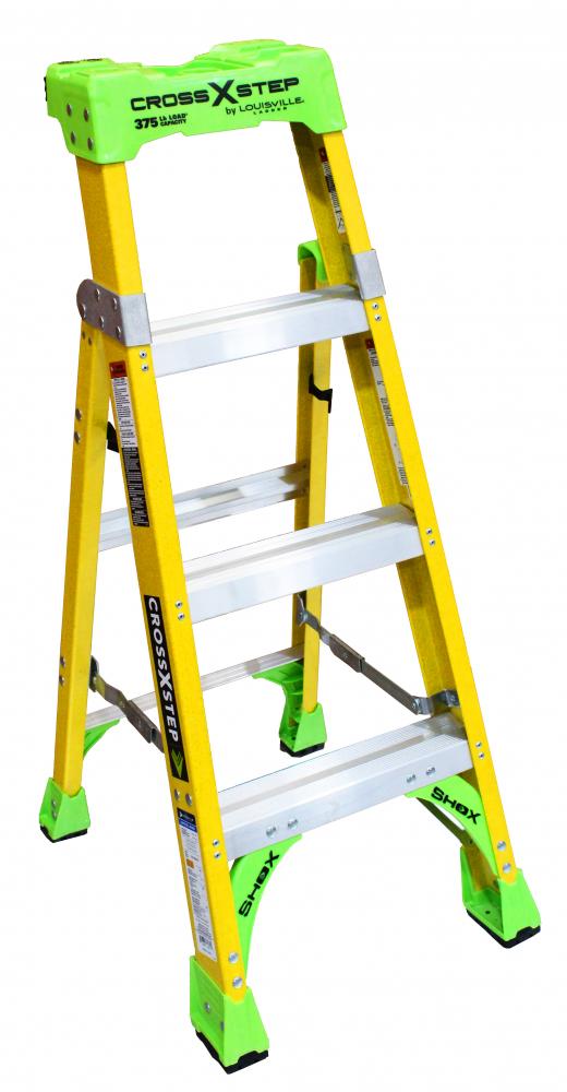 4' Fiberglass Cross Step Ladder, Type IAA, 375 lb Load Capacity