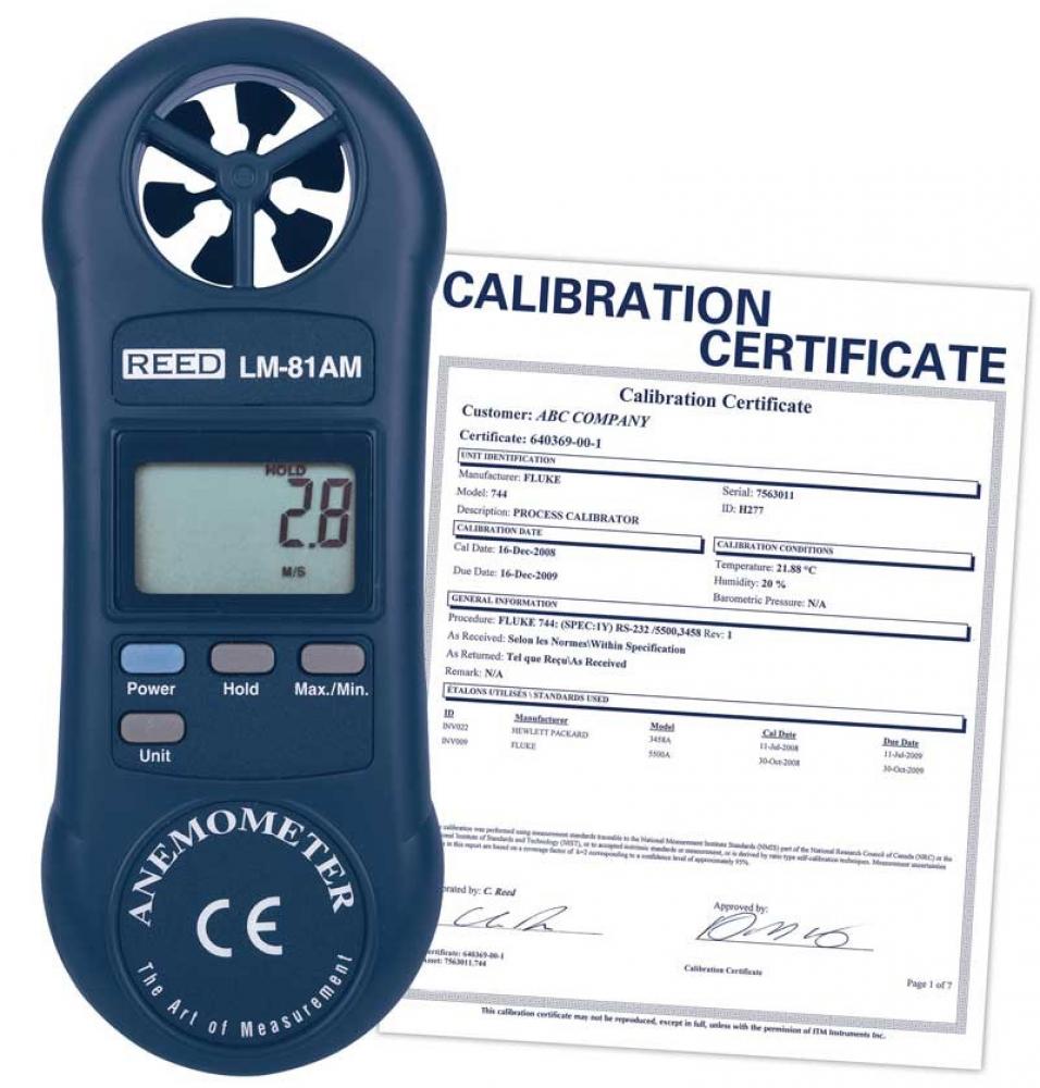 REED LM-81AM-NIST Compact Vane Anemometer