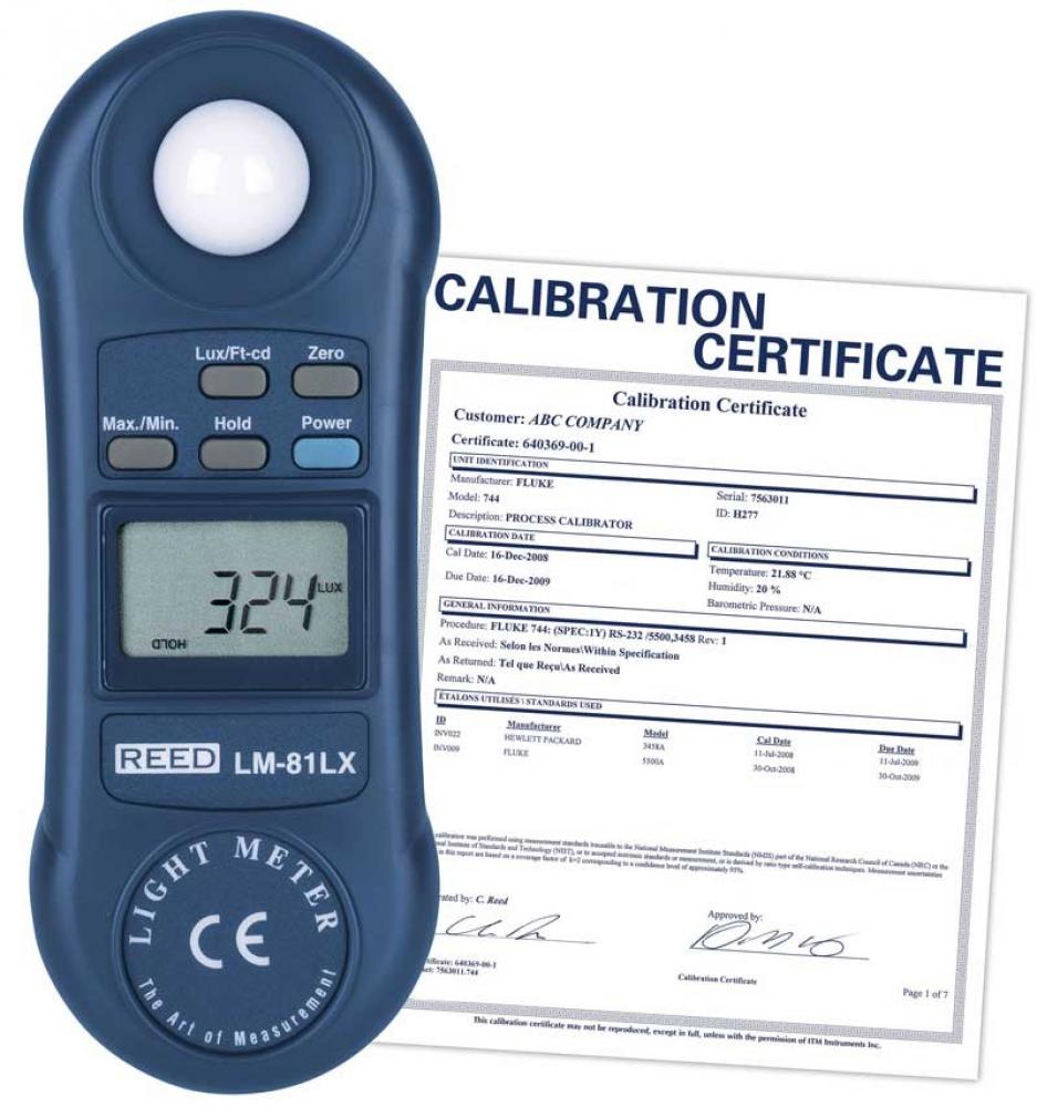 REED LM-81LX Compact Light Meter, 20,000 Lux / 2,000 Foot Candles (Fc), includes NIST Traceable