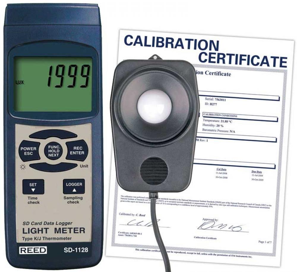 REED SD-1128 SD Series Light Meter, Datalogger, 100,000 Lux / 10,000 Foot Candles (Fc), w/ Temp
