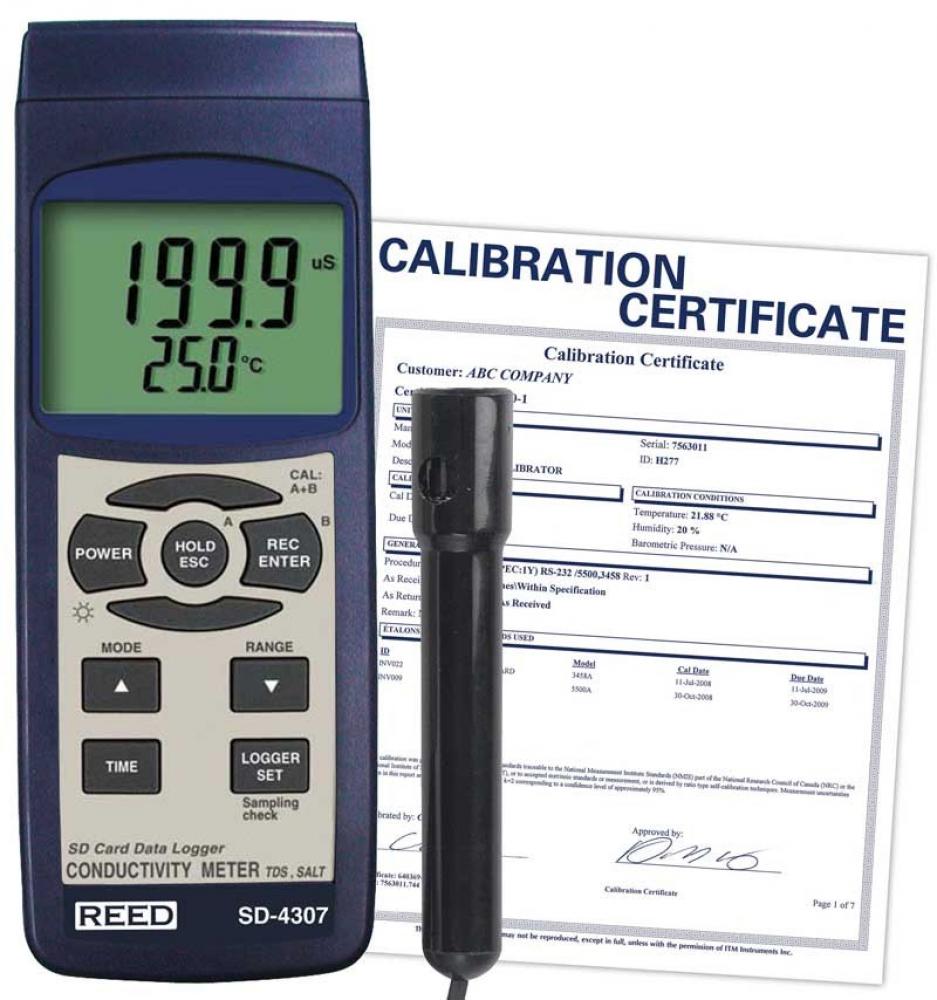 REED SD-4307 SD Series Conductivity/TDS/Salinity Datalogger, includes NIST Traceable Certificat