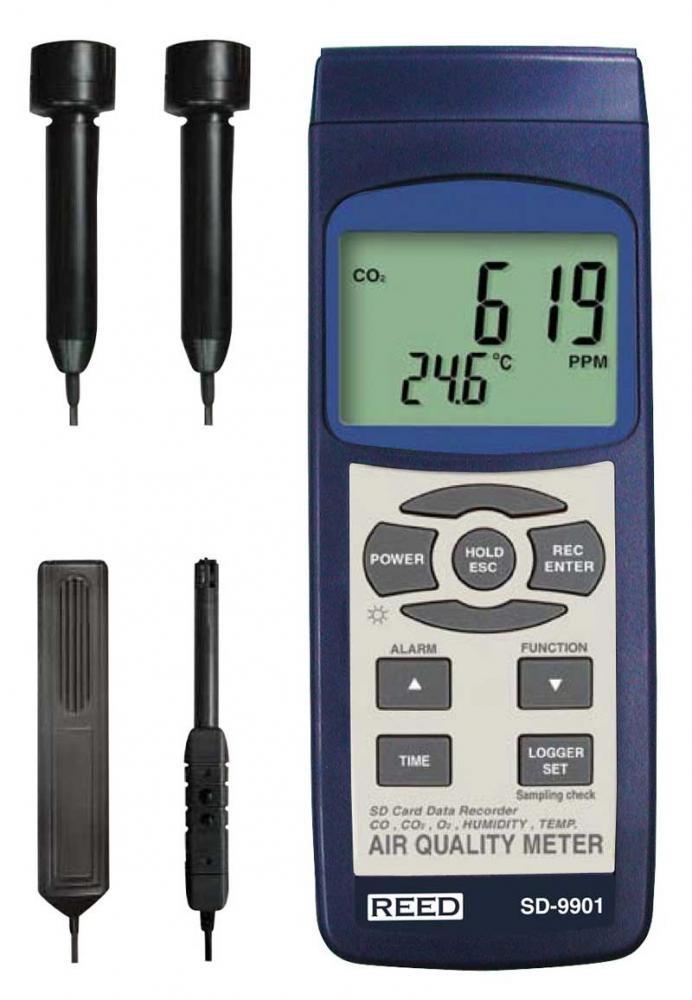 REED SD-9901 SD Series Indoor Air Quality Meter, Datalogger (O2, CO2, CO, Temp/RH)