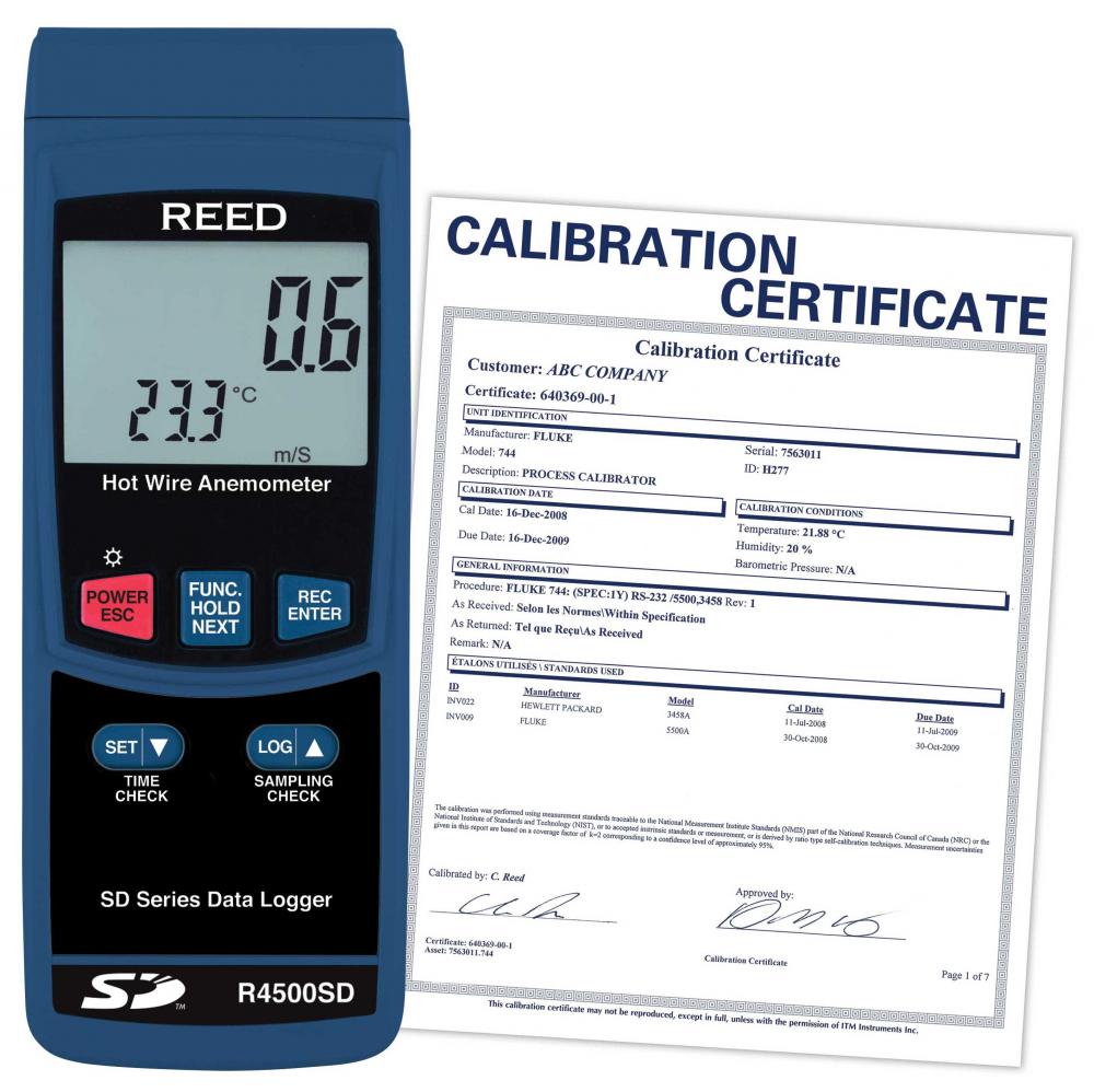 REED R4500SD-NIST  Data Logging Hot Wire Thermo-Anemometer