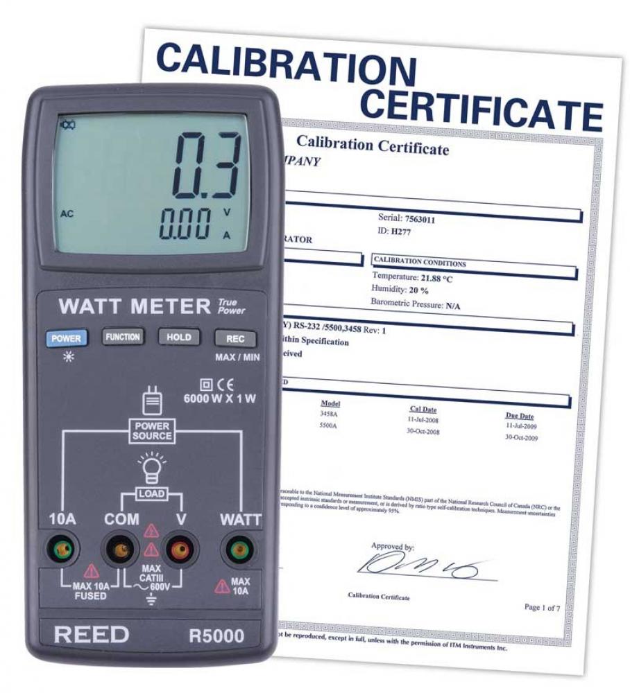 REED R5000-NIST Autoranging Watt Meter, True RMS, includes NIST Traceable Certification