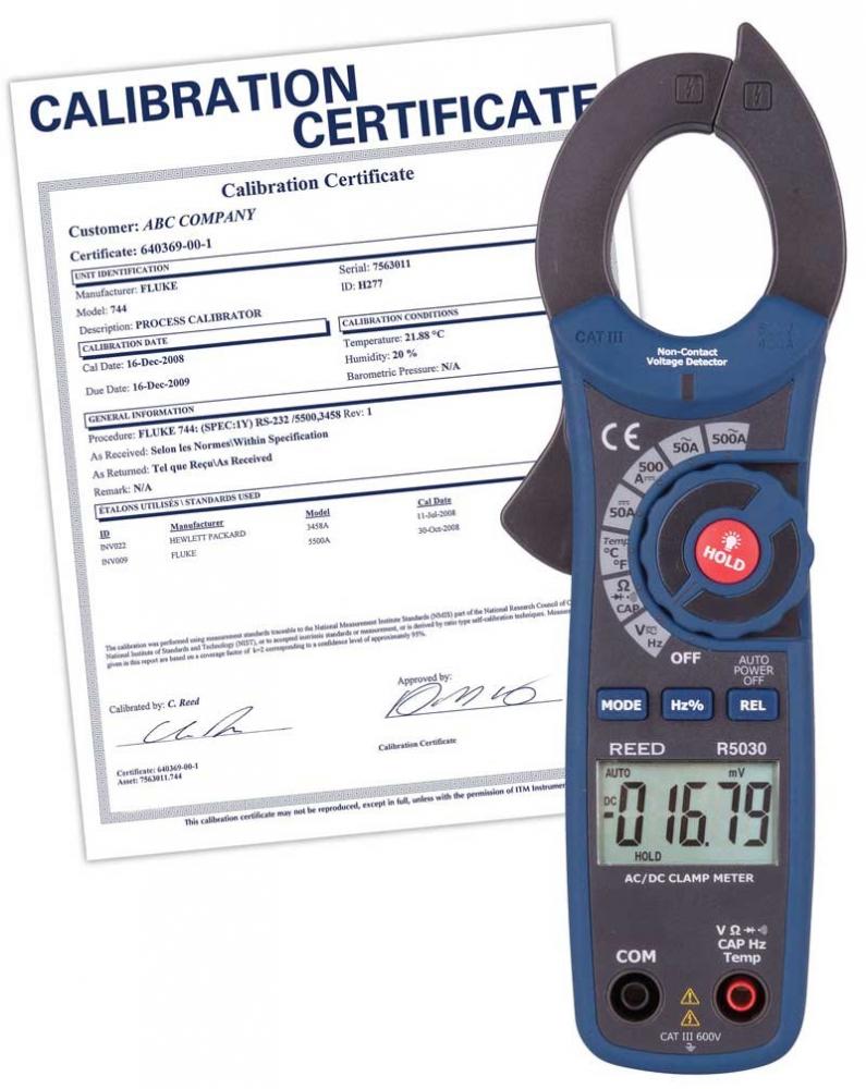 REED R5030 500A AC/DC Clamp Meter with Temperature and Non-Contact Voltage Detector, True RMS,
