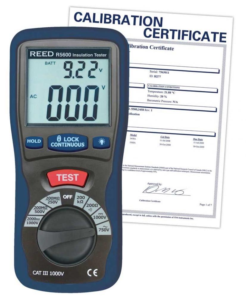 REED R5600-NIST Insulation Tester (Megohmmeter), includes NIST Traceable Certification