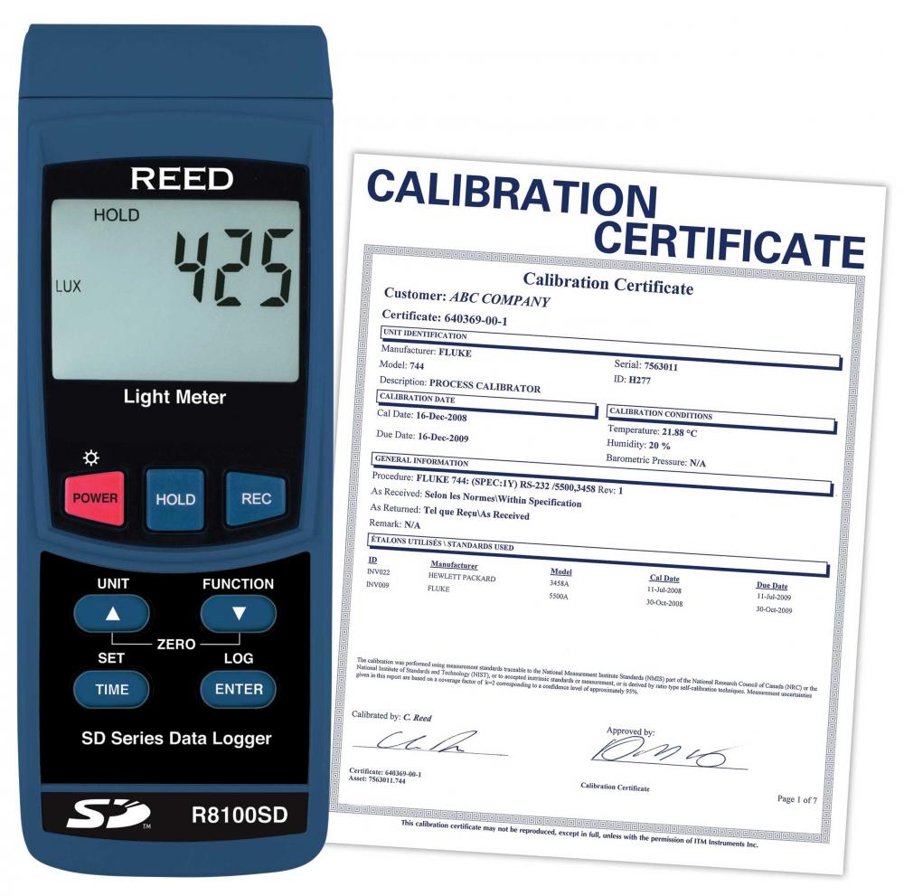 REED R8100SD-NIST  Data Logging Light Meter