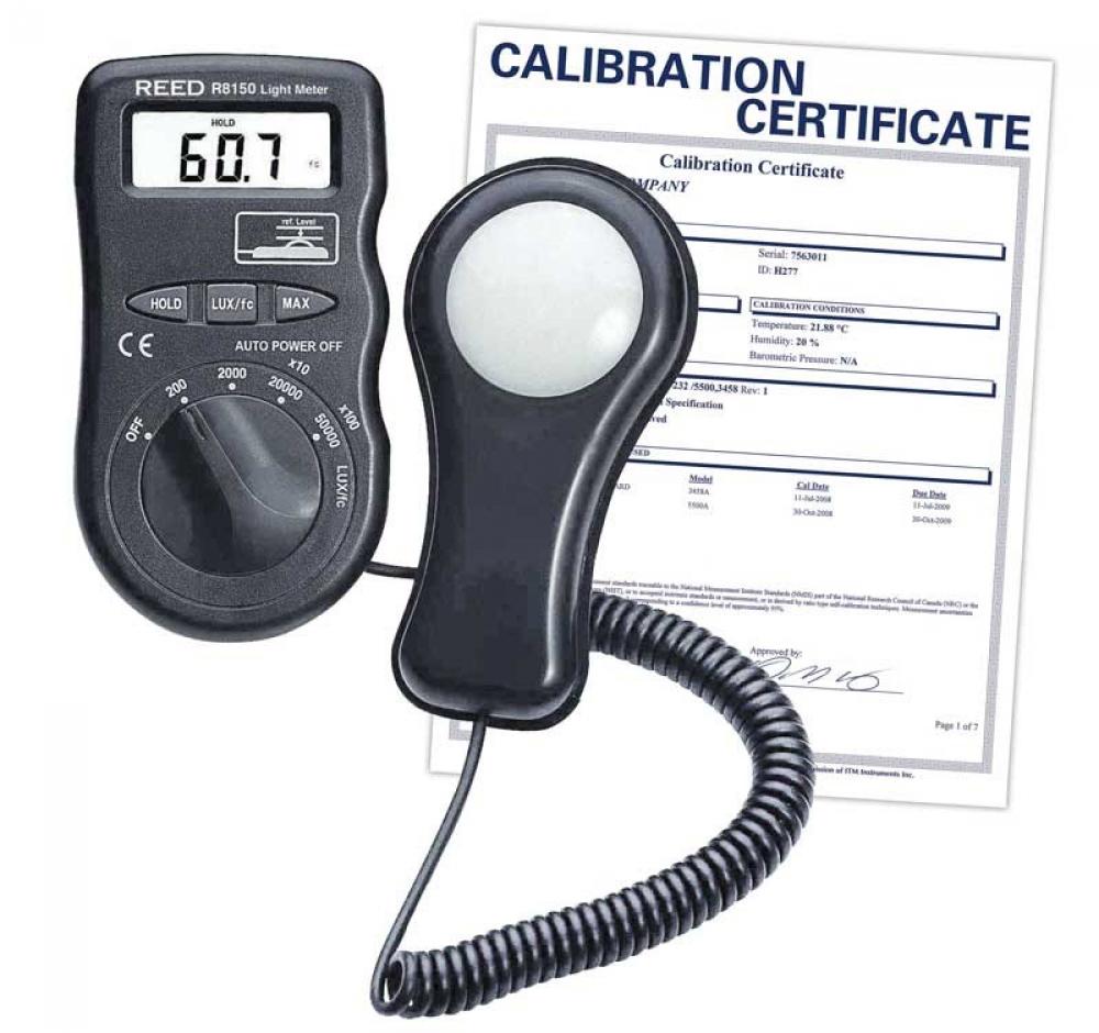REED R8150 Pocket Light Meter, 50,000 Lux / 5,000 Foot Candles (Fc), includes NIST Traceable Ce