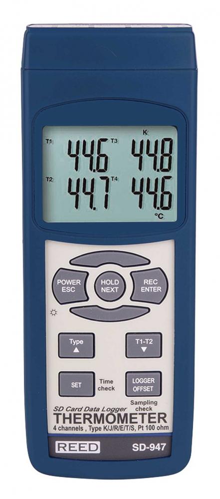 REED SD-947 SD Series Thermocouple Thermometer, Datalogger, 4 Channel, Type K, J, R, S, E, T an