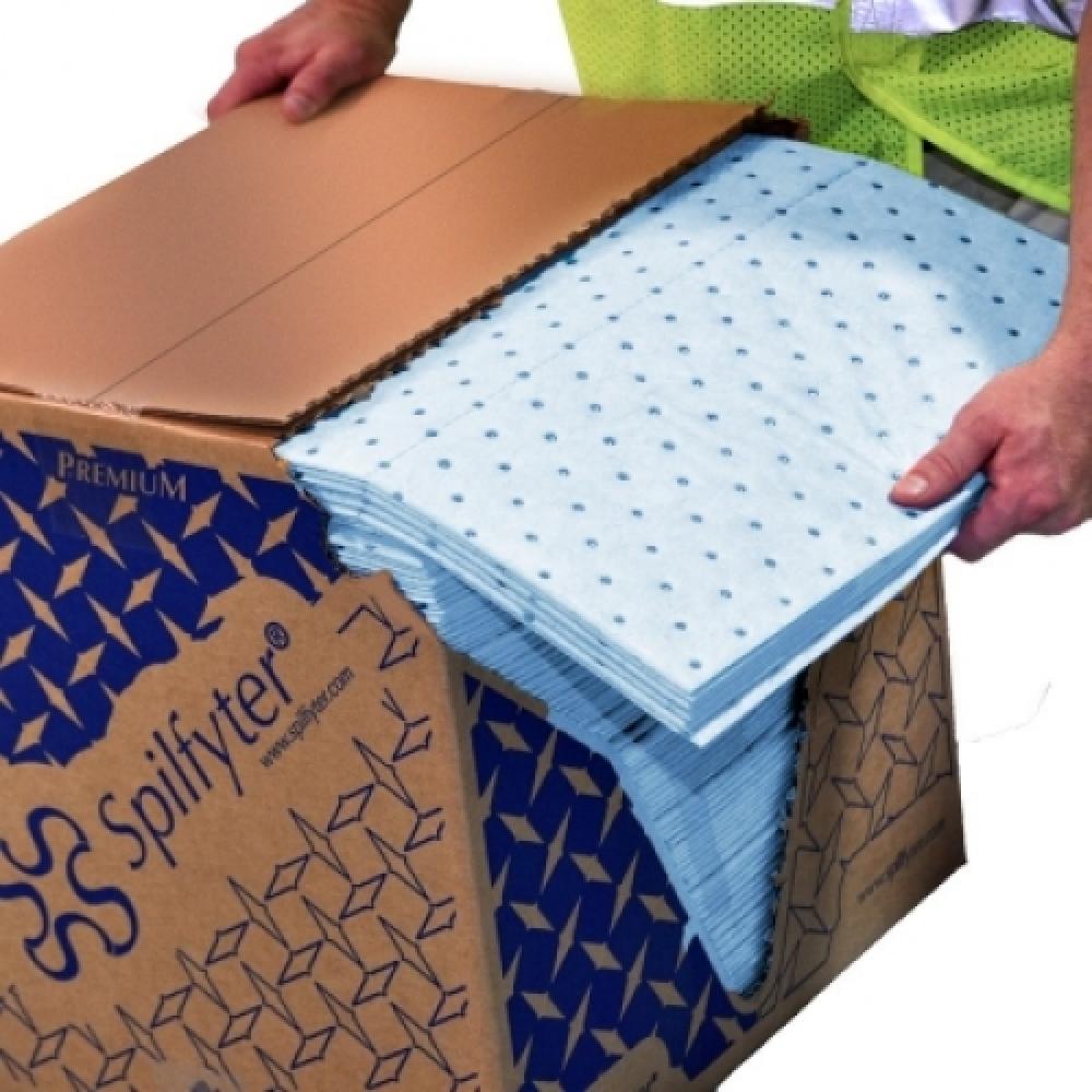 Spilfyter 16"x18" Blue Oil Only Three-Ply Heavyweight Sorbent Pads (100 ct)